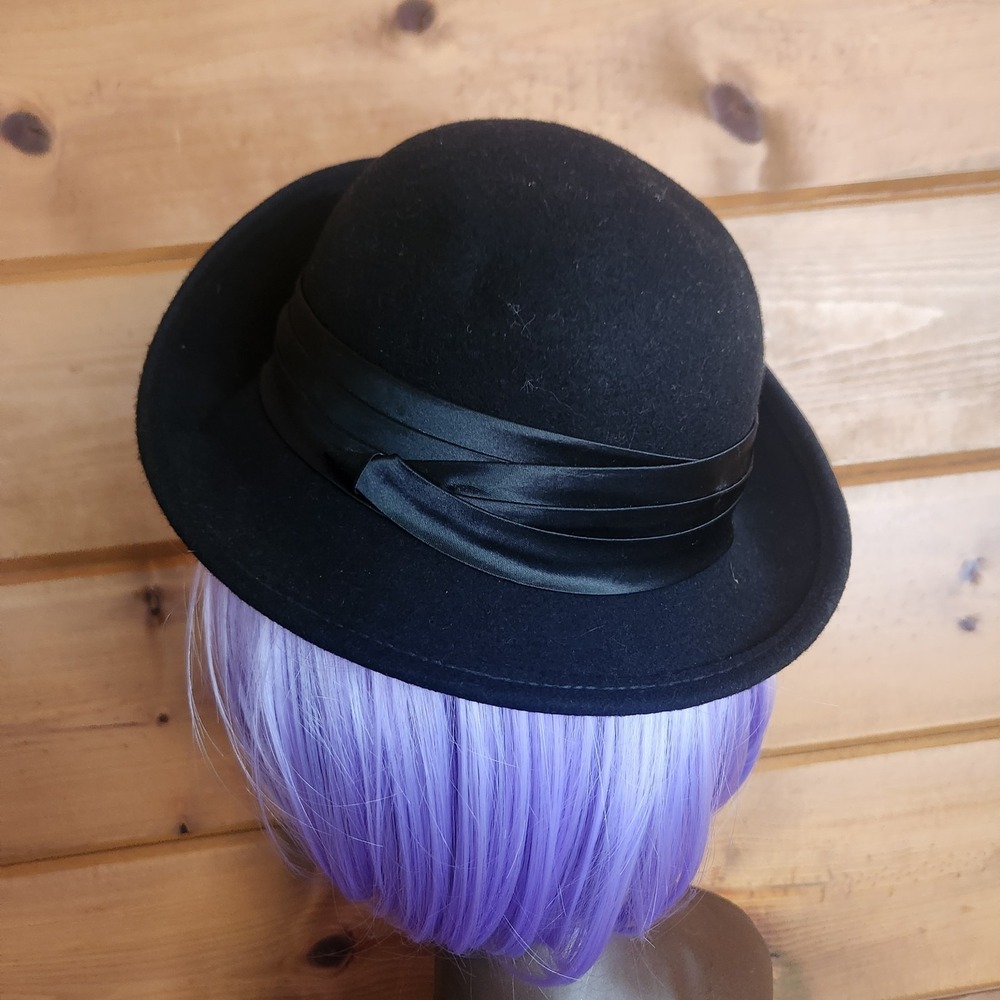 Vintage Lancaster for Lords 100% Felt Wool Black Cloche Trilby Hat Satin Ribbon - Picture 4 of 8